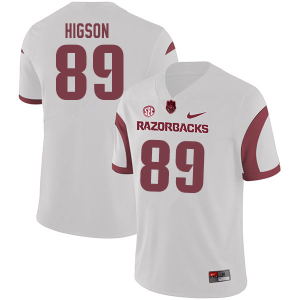 Men #89 Jonas Higson Arkansas Razorbacks College Football Jerseys Sale-White - Click Image to Close